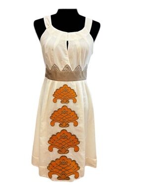 Floreat Anthropologie Cream Art Nouveau Appliqué Midi Dress Size 4
